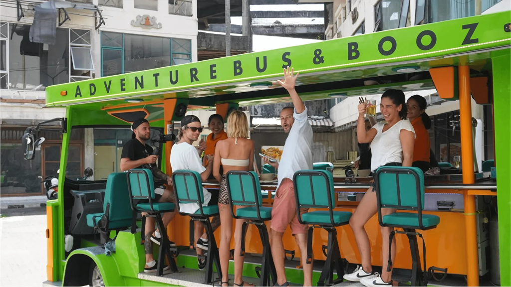 Guests enjoying the Bus and Booz party bus in Bali